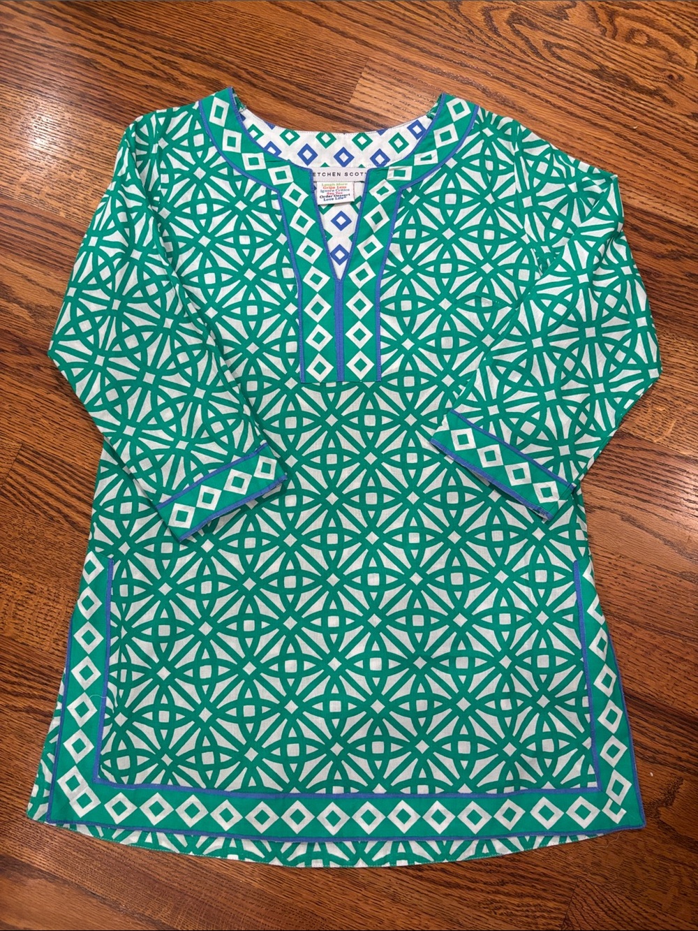 Gretchen Scott Green and White Geometric Tunic Size S